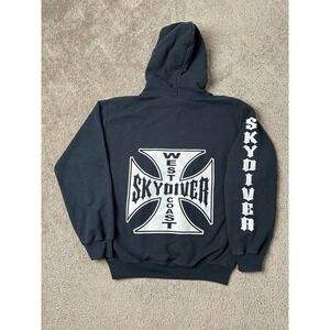 Vintage Mens Gildan Hoodie West Coast Skydiver, Y2K Streetwear, Size S